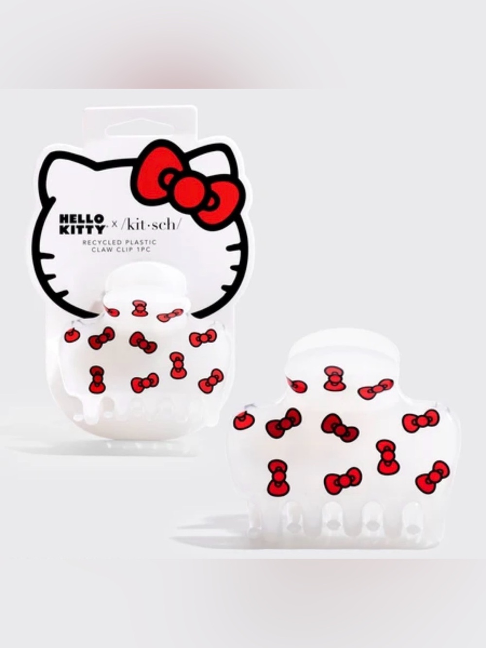 NEW NWT kitsch Hello Kitty White Hair Claw Clip with Red Bow Pattern